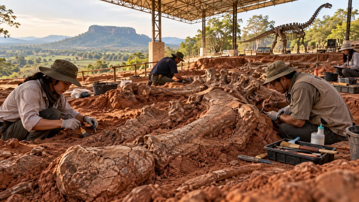 Excavating dinosaur bones at Phu Wiang, 1976