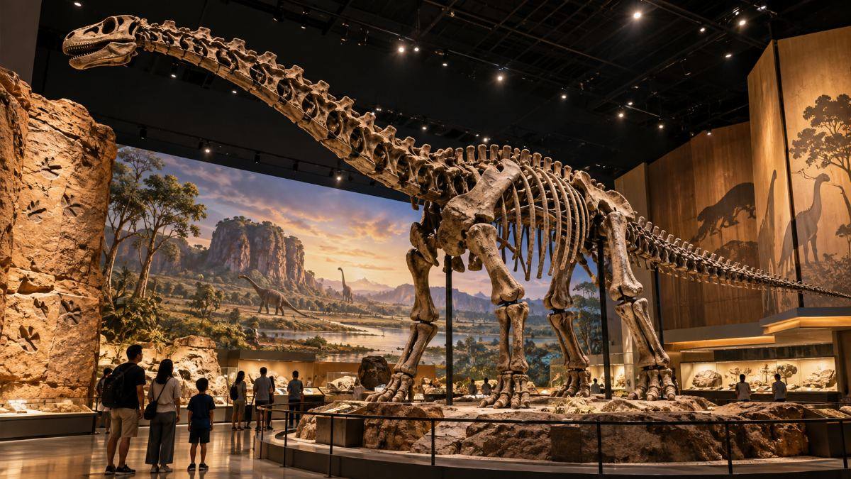 A Phuwiangosaurus skeleton on display