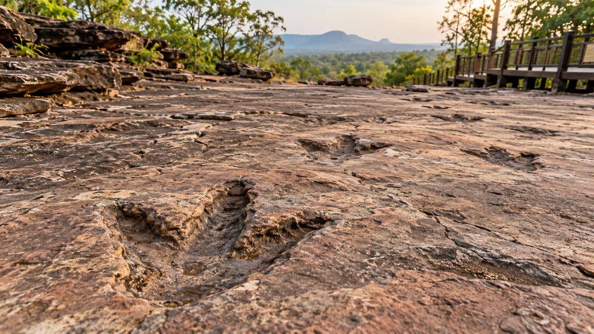 Dinosaur footprints preserved at Phu Faek