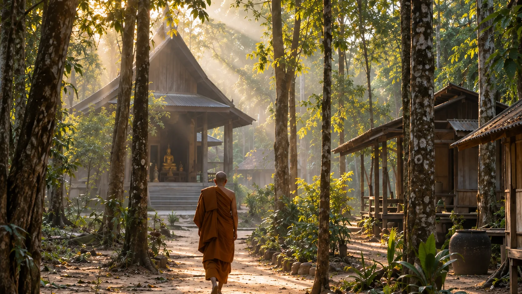 Thai forest monastery at dawn, Udon Thani