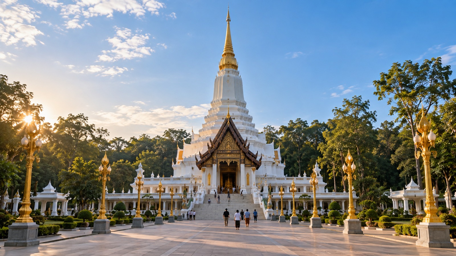 Wat Pa Ban Tat Dhamma Chedi surrounded by trees in Udon Thani, Thailand.