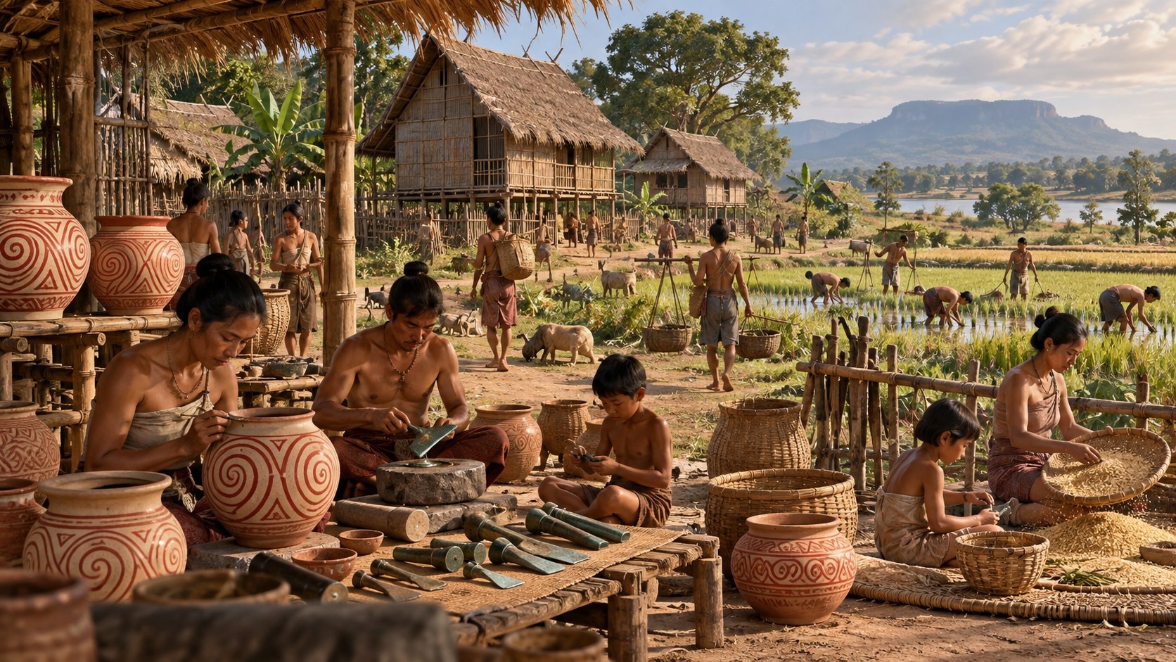 Reconstruction of the prehistoric Ban Chiang settlement, potters and farmers