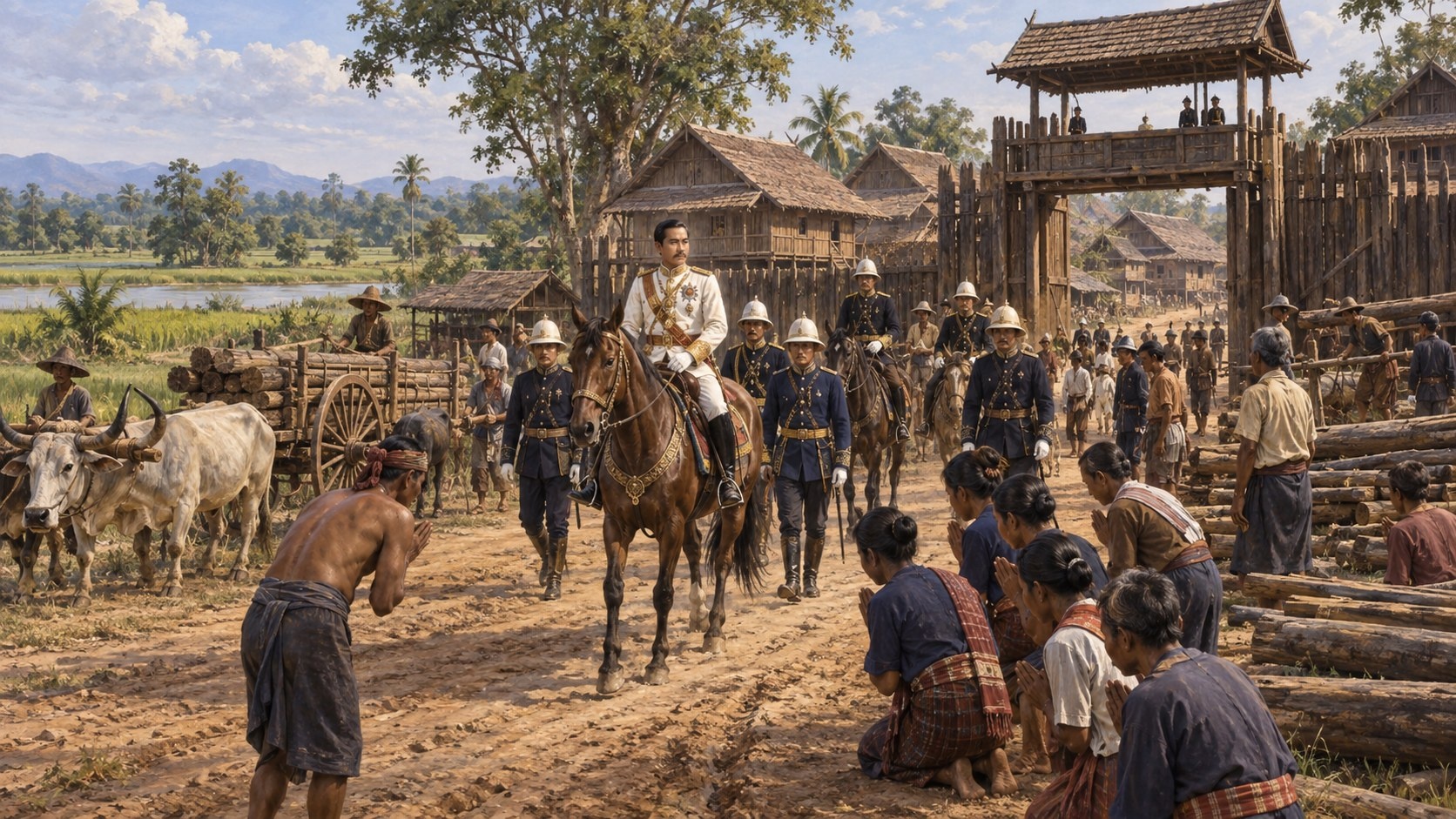Prince Prachak and Siamese officials arriving at Ban Mak Khaeng in the 1890s