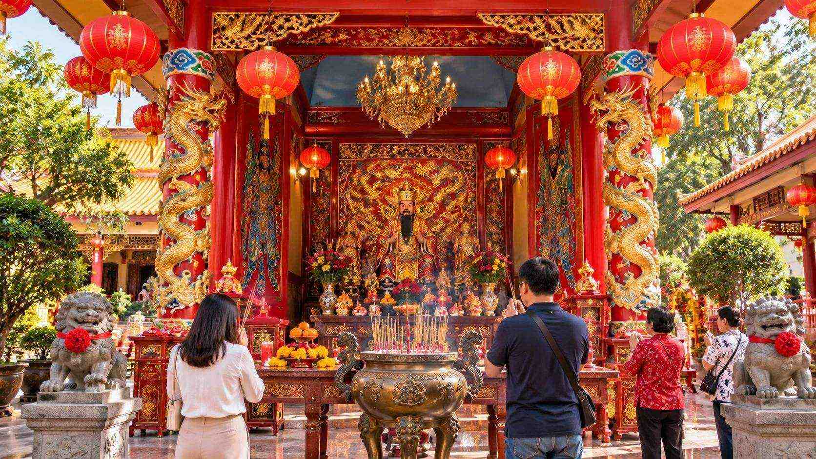 Worshippers making offerings at the Pu-Ya Shrine, Udon Thani