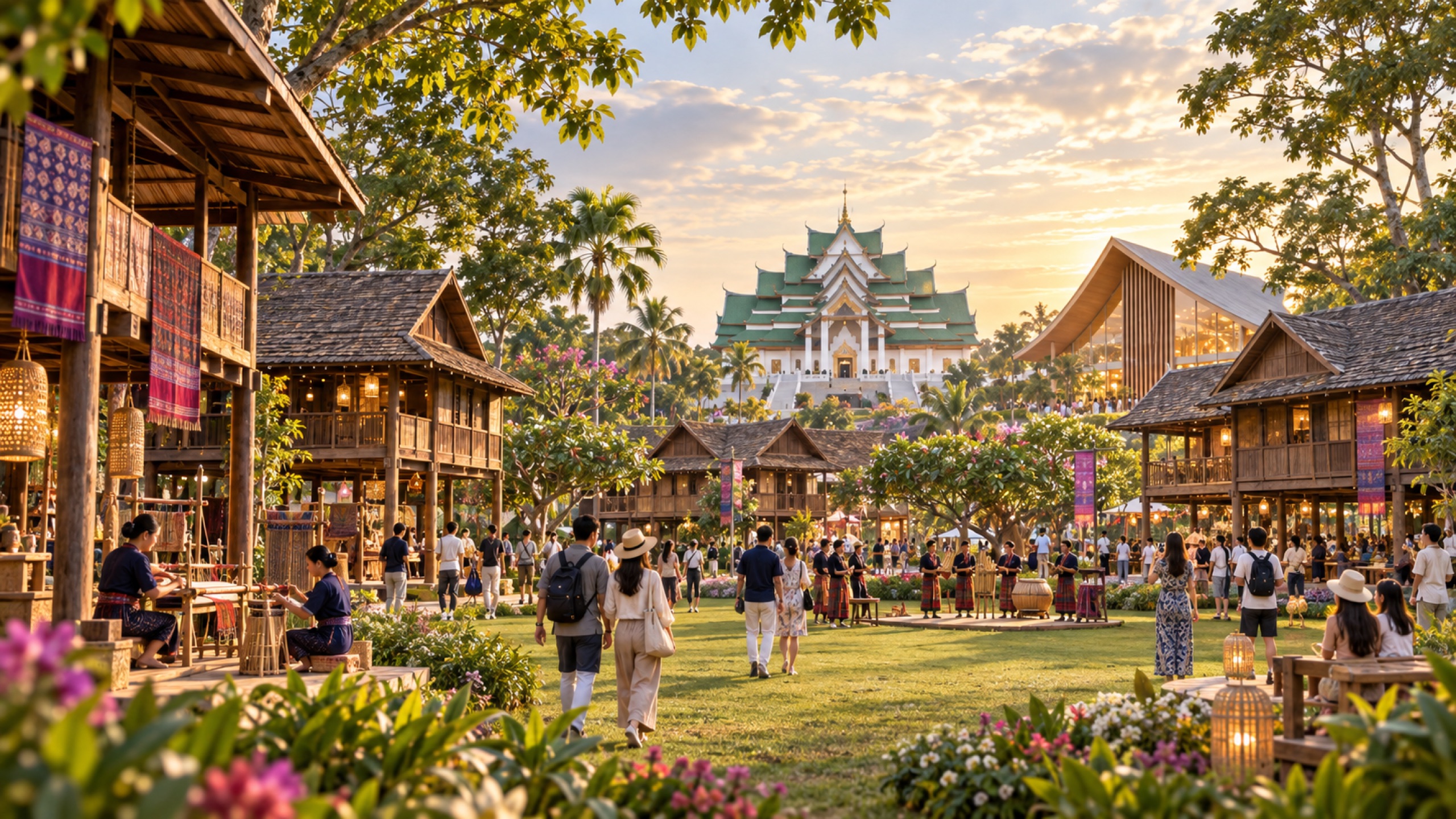 The Esan Village cultural zone at Udon Thani Expo 2026, with traditional architecture and local crafts