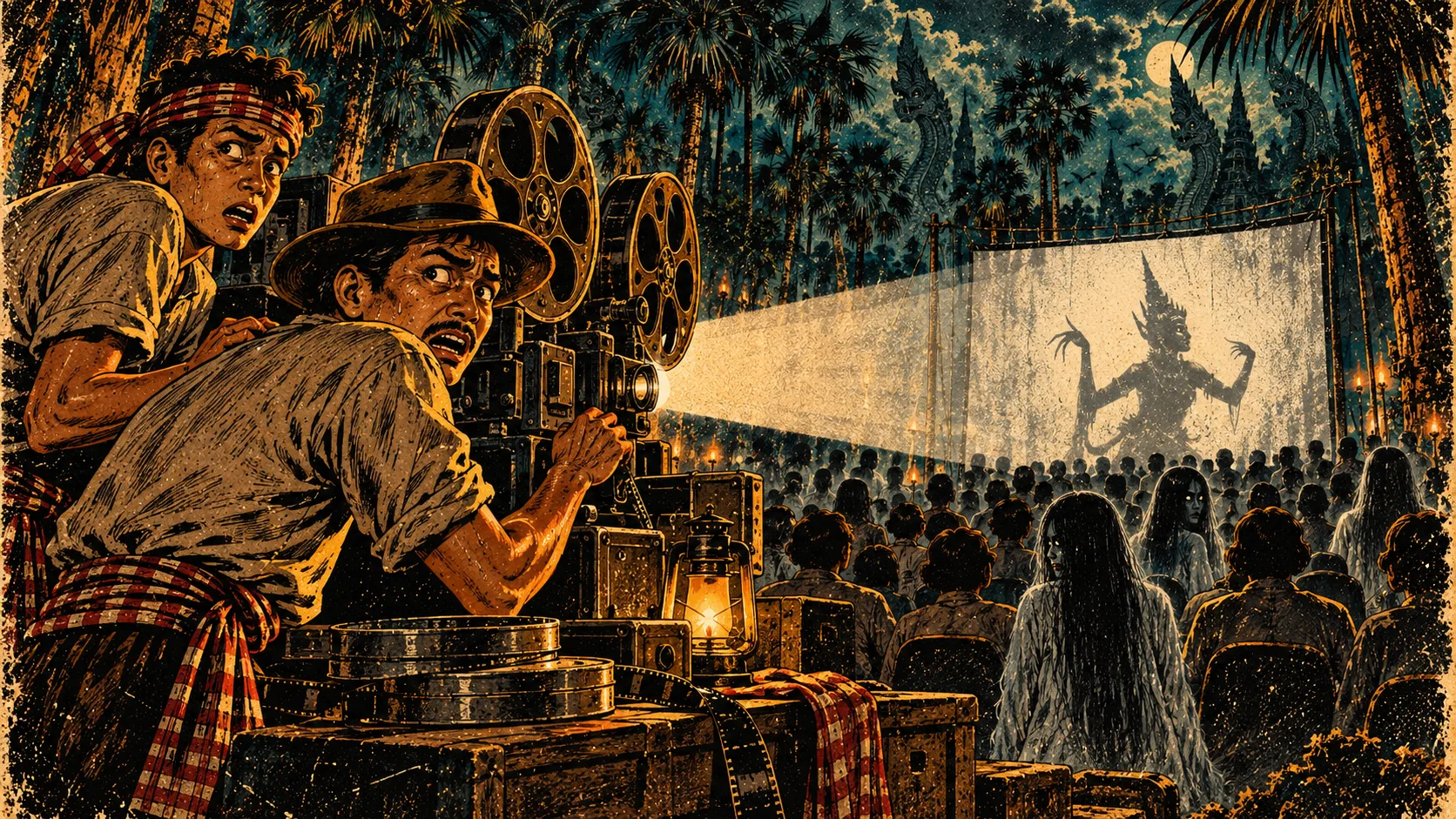 The projectionist realises the crowd watching the screen is not what it seemed