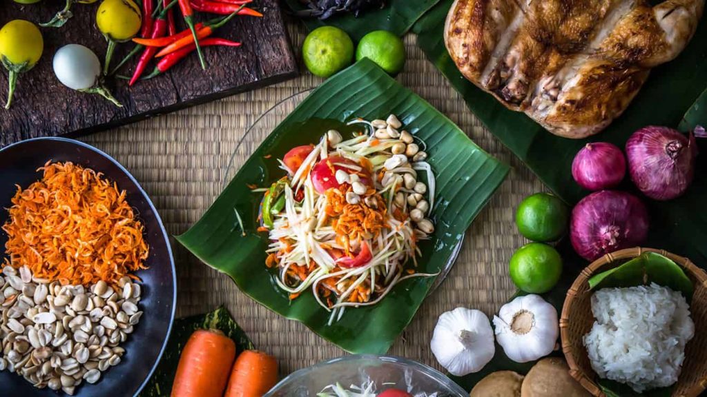 A spread of traditional Isan dishes