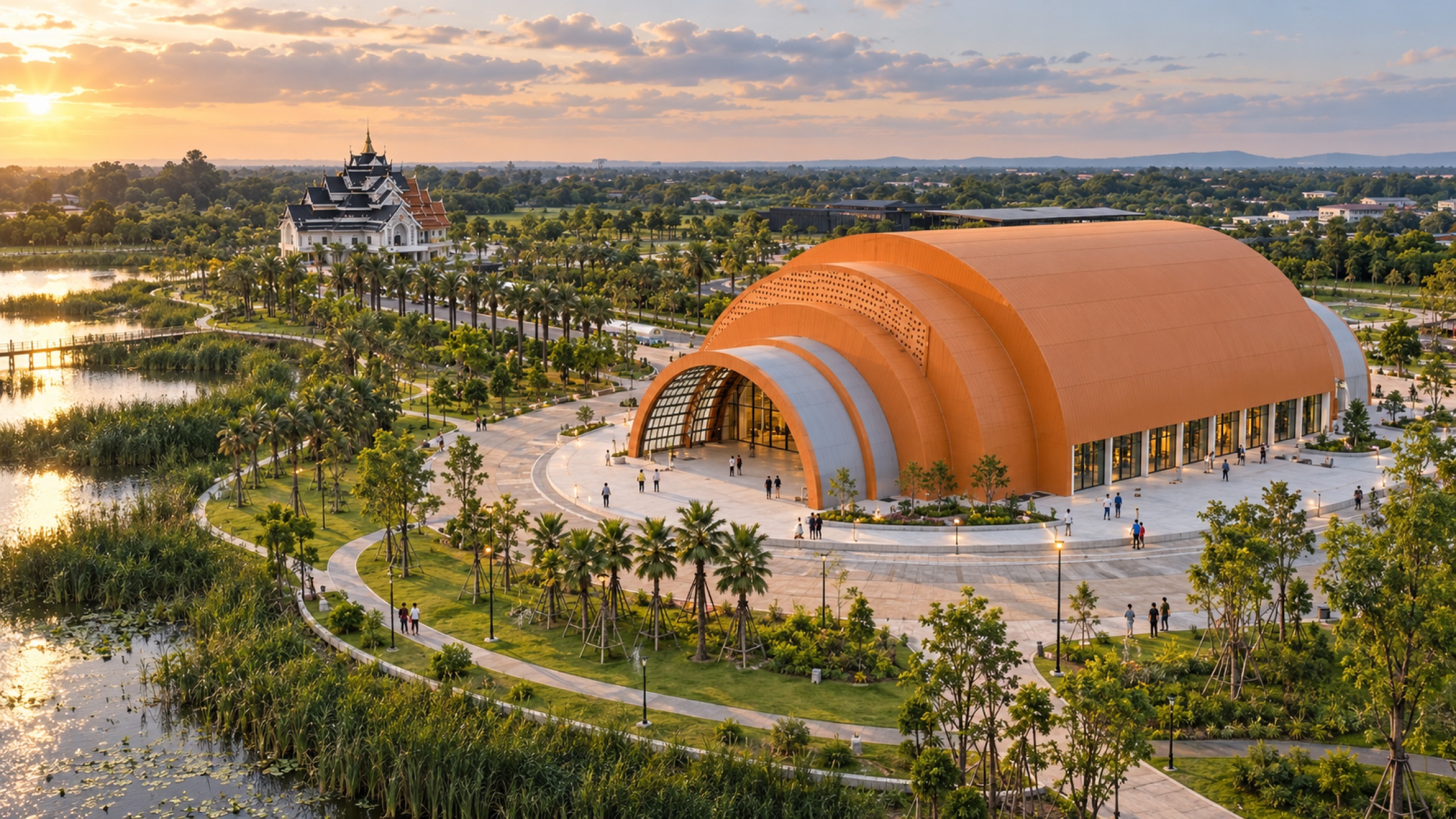 The main Exhibition Building at Udon Thani Expo 2026, inspired by the traditional Isan Sai fish trap