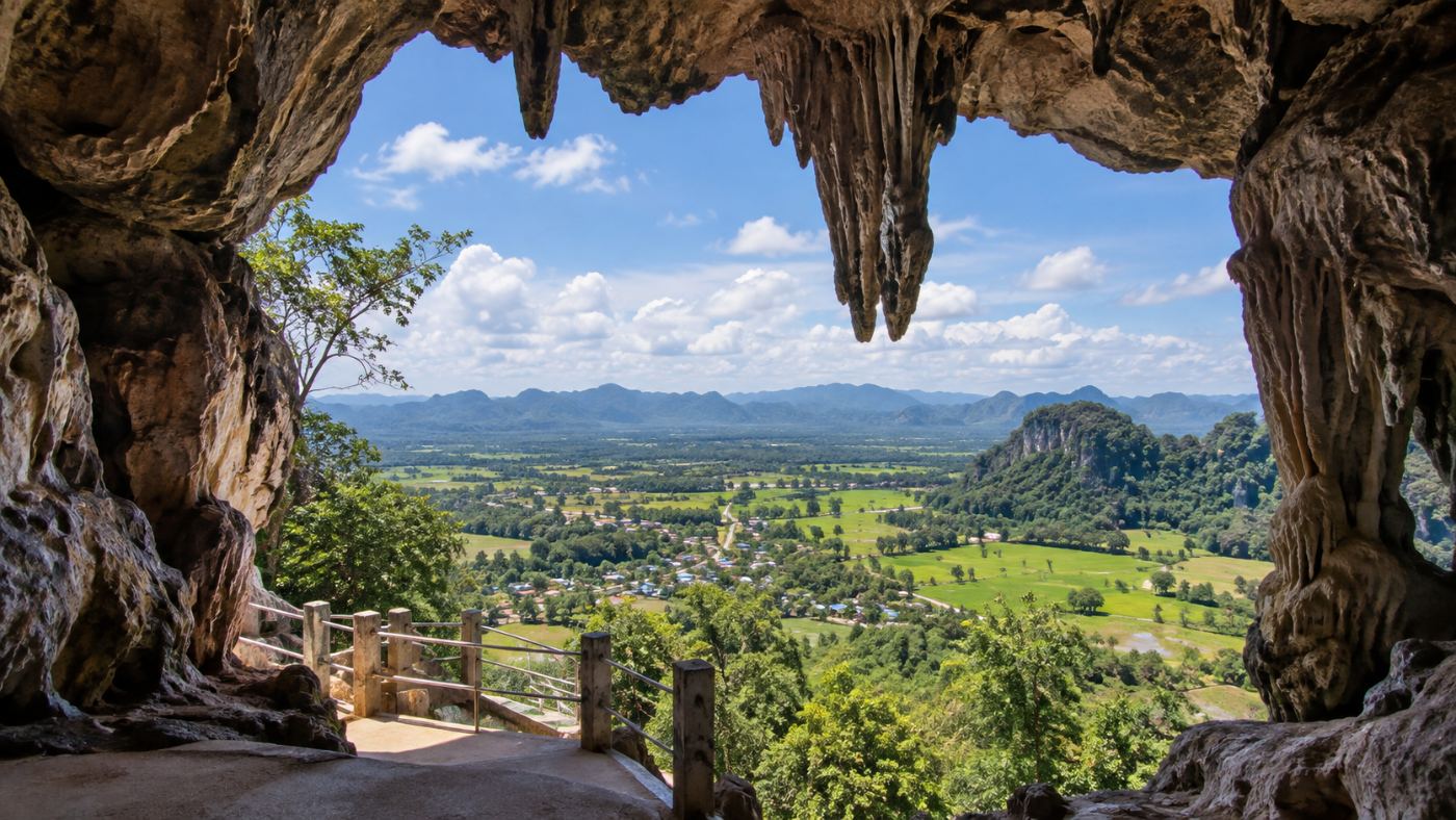 View over the Isan countryside from Erawan Cave