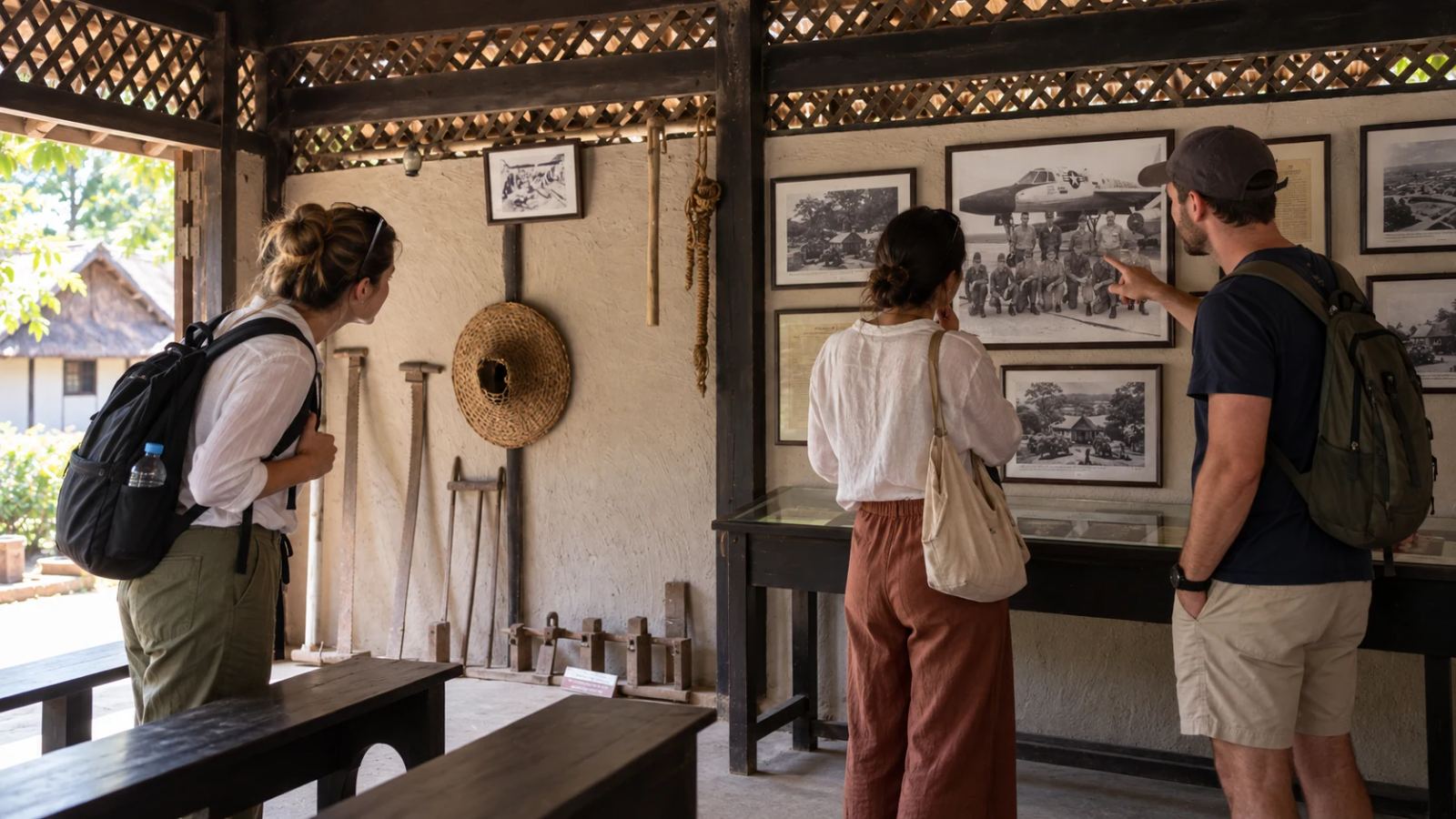 Visitors studying historical displays at Ho Chi Minh Historical Park