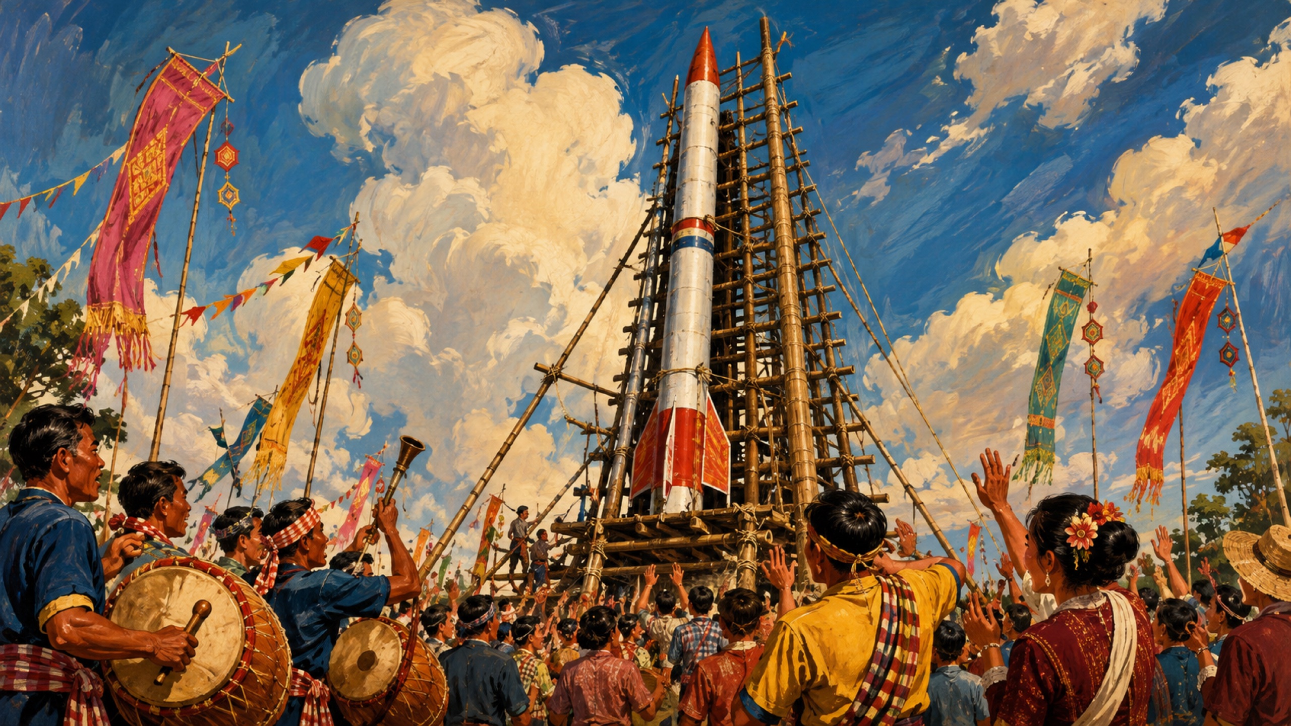The rocket festival, Bun Bang Fai, held to compete for Nang Ai's hand