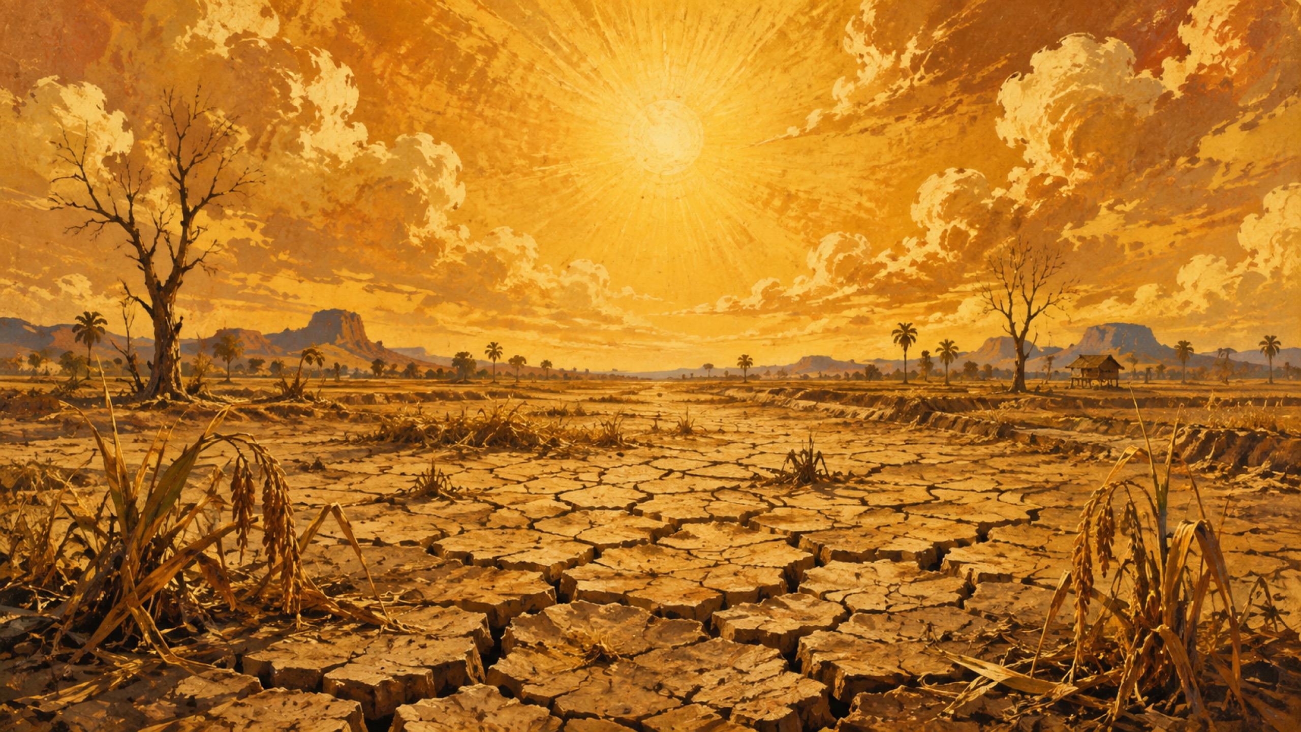 Cracked, drought stricken earth across the Isan plains