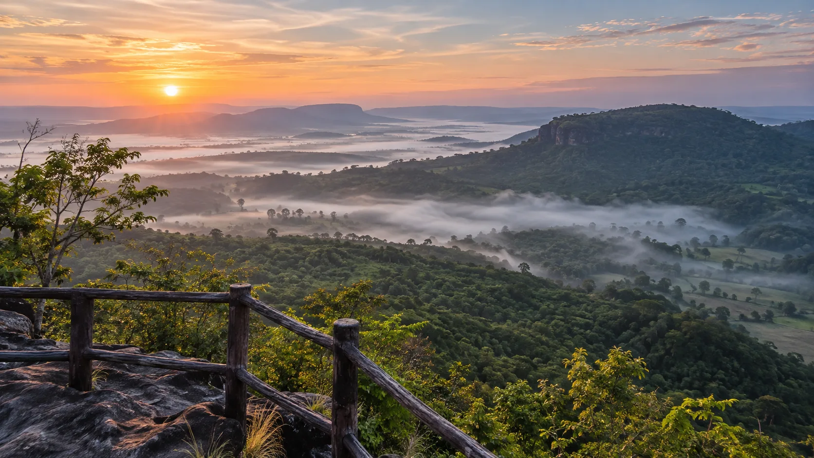 Sunrise mountain viewpoint at Phu Foi Lom in Udon Thani, Thailand.