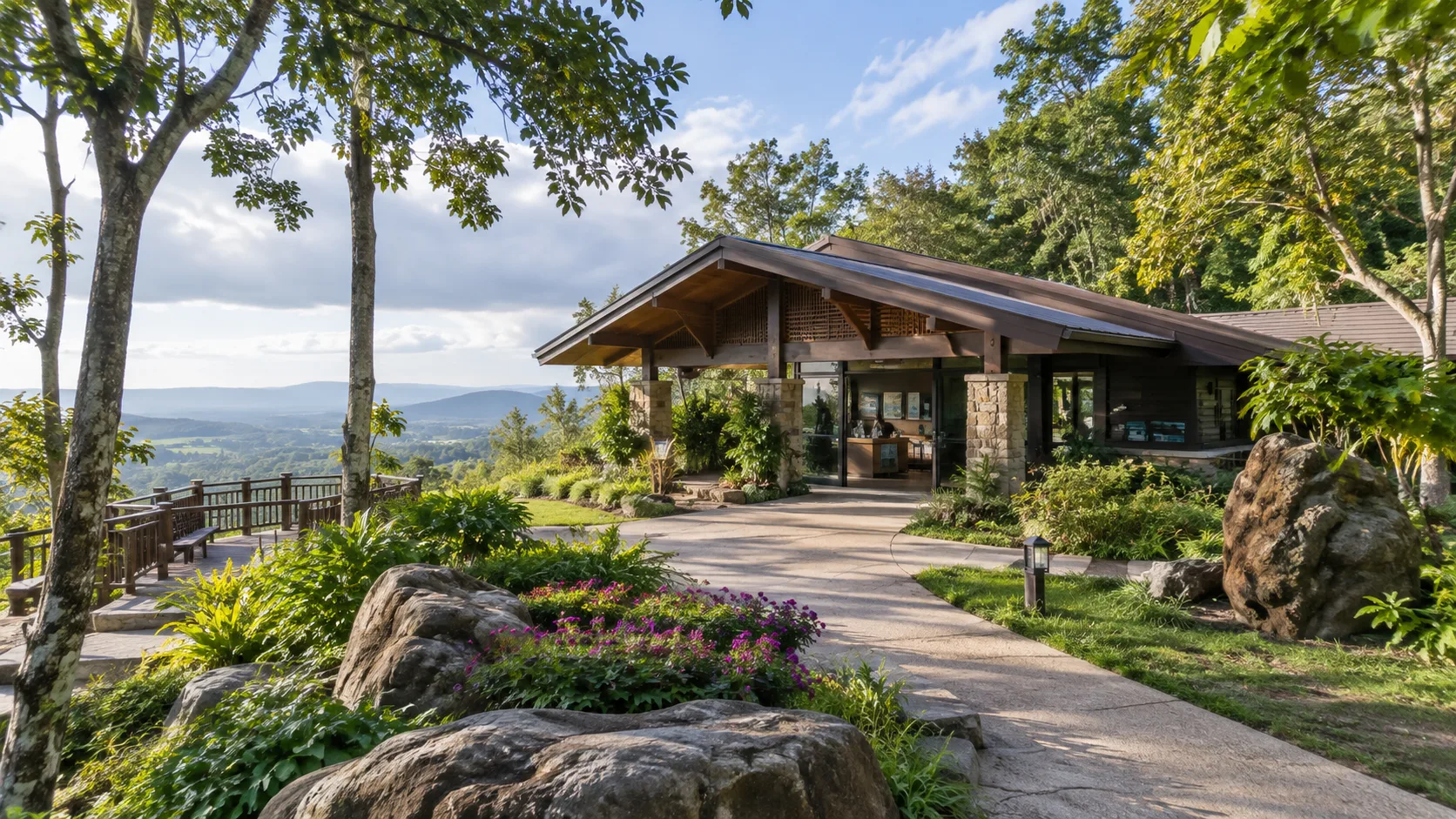 Visitor centre and landscaped garden at Phu Foi Lom, Udon Thani.