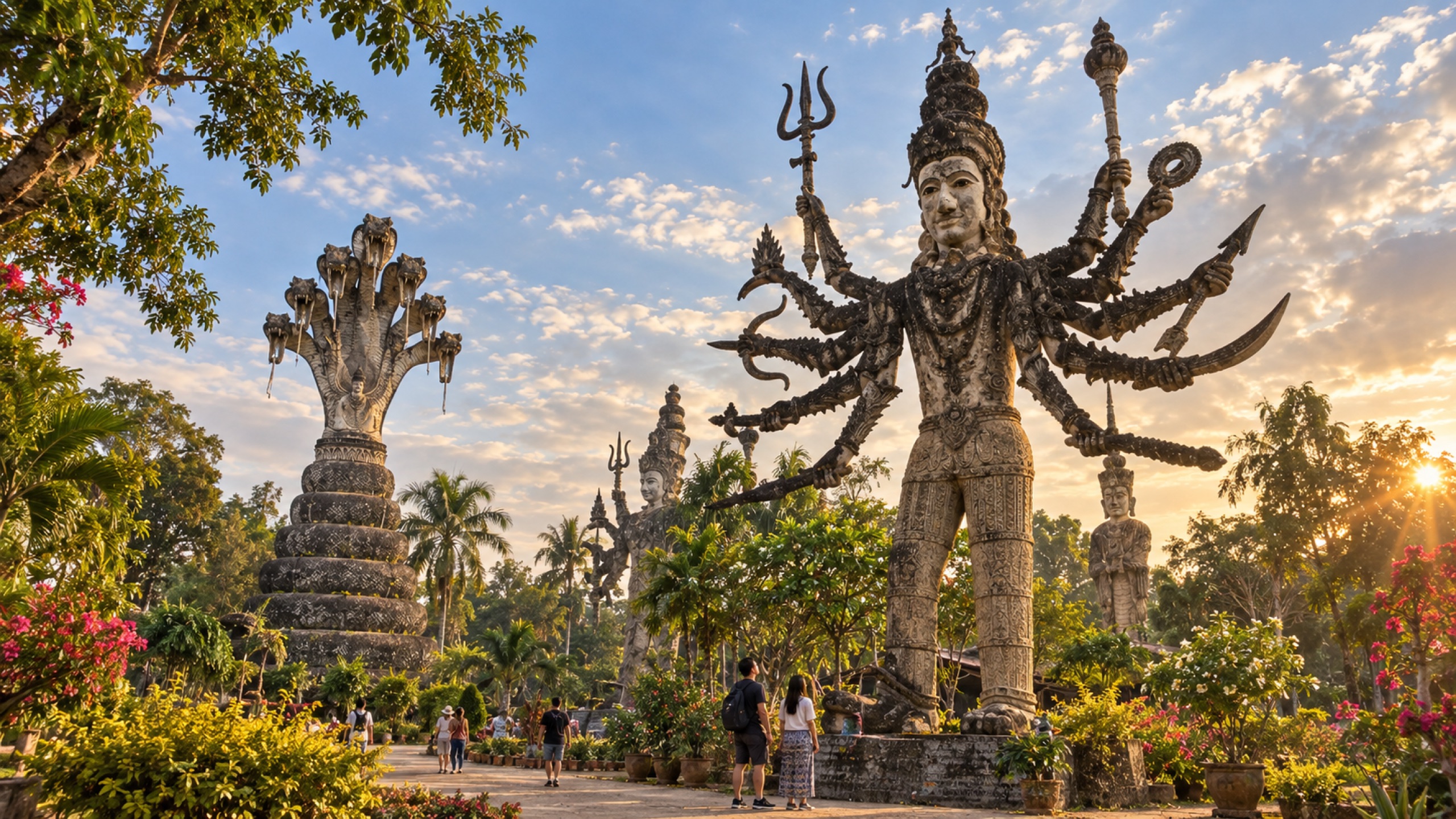 Sala Keoku sculpture park at golden hour, Nong Khai