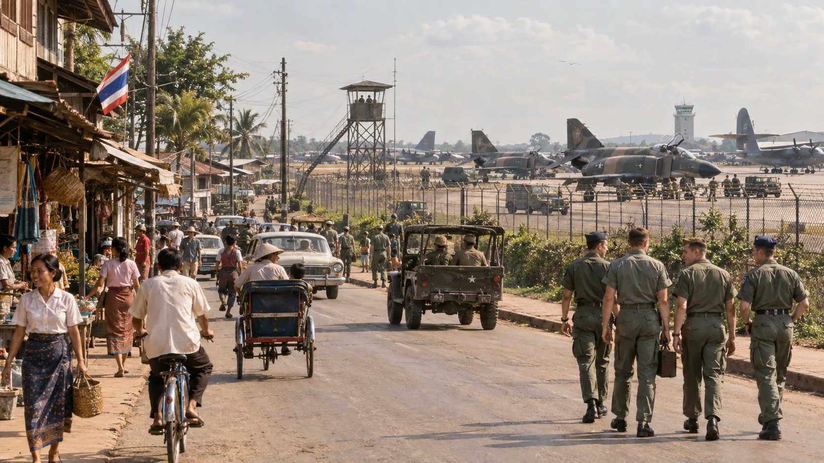Udon Thani street life beside Udorn air base during the Vietnam War era