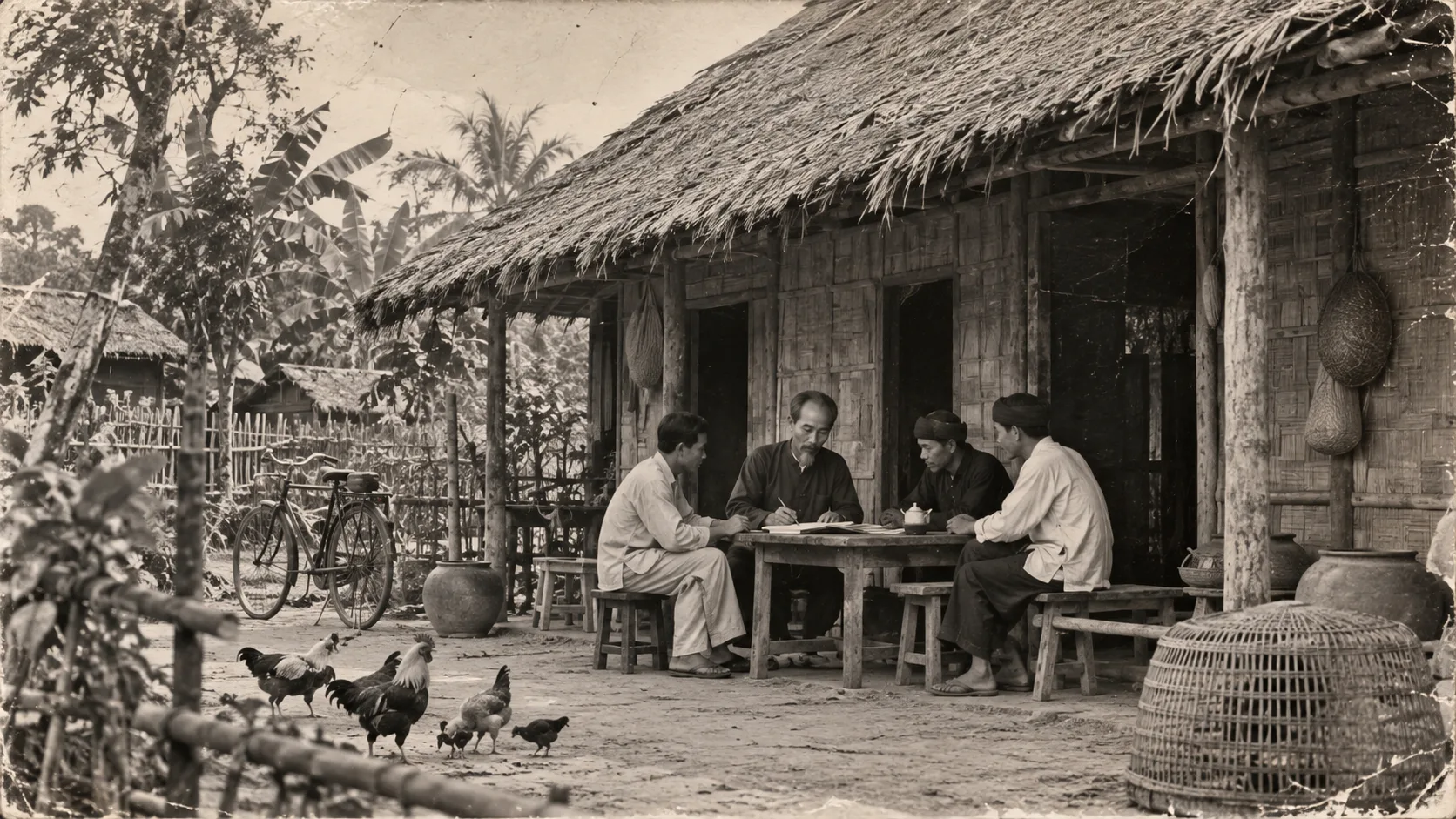 Historical reconstruction of Ho Chi Minh meeting local Vietnamese residents in rural Udon Thani in 1928–1929