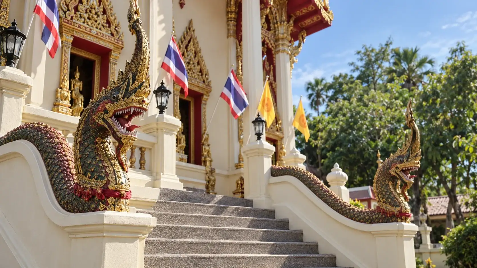 Naga staircase decoration detail at Wat Pho Chai, Nong Khai