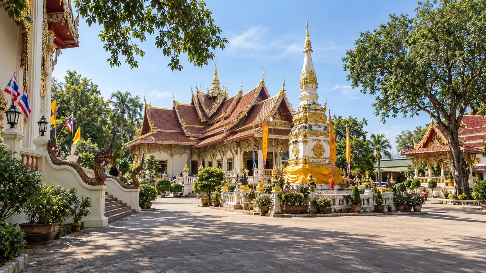 Wide view of the Wat Pho Chai temple complex in Nong Khai