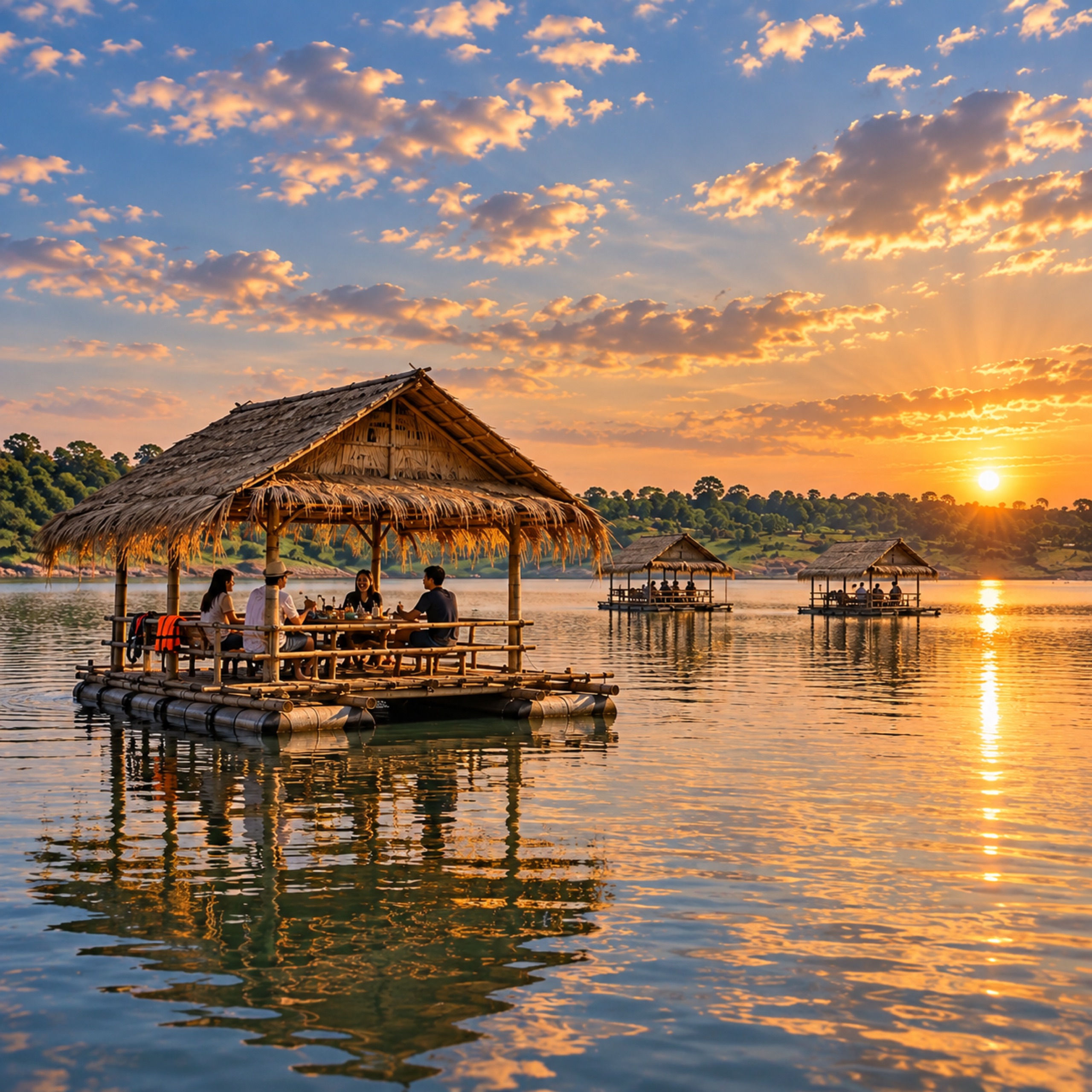 Rafts on Nam Pan Lake
