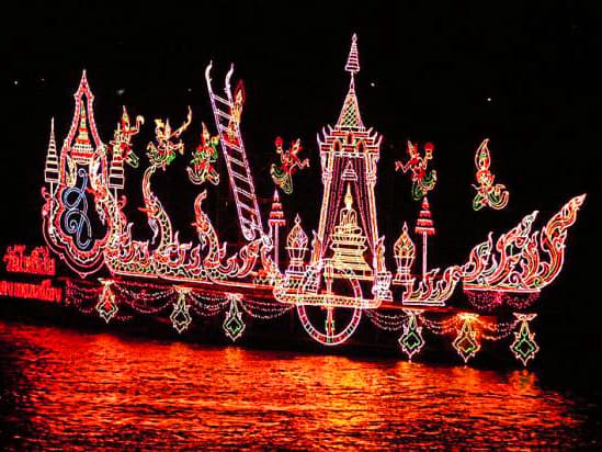 An illuminated Boat Taking Part on Wan Ok Phansa Nong Khai Naga Fireball Festival