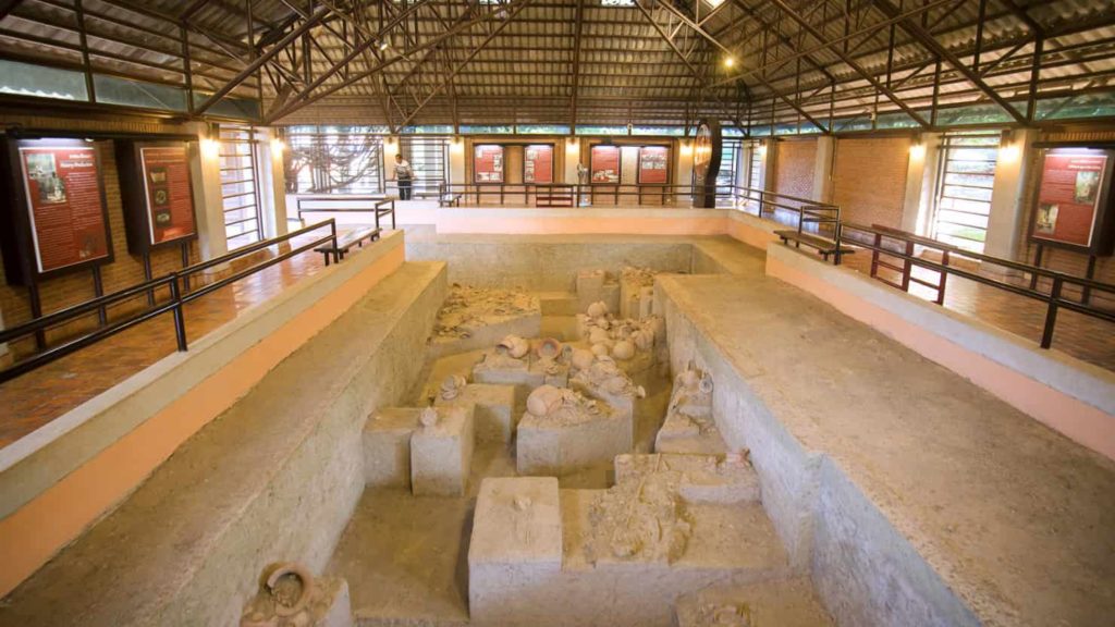 Wat Po Si Nai Burial Site at Ban Chiang Showing Ancient Pots and Skeletons